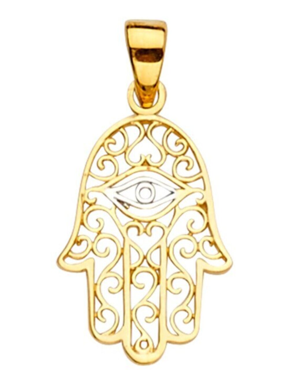New 14K Solid Gold Hamsa Hand Good Luck Pendant